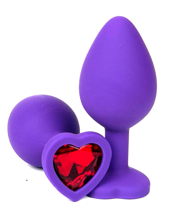 Пробка с красным кристаллом "Vandersex Heart" фиолетовая, L 